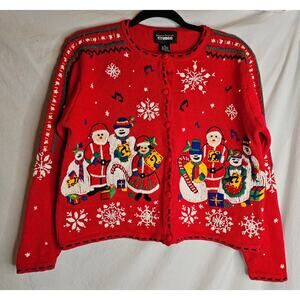 Ugly XMas‎ Vintage Buttondown knitted Sweater Ws M. Rare. Embroidered allover.